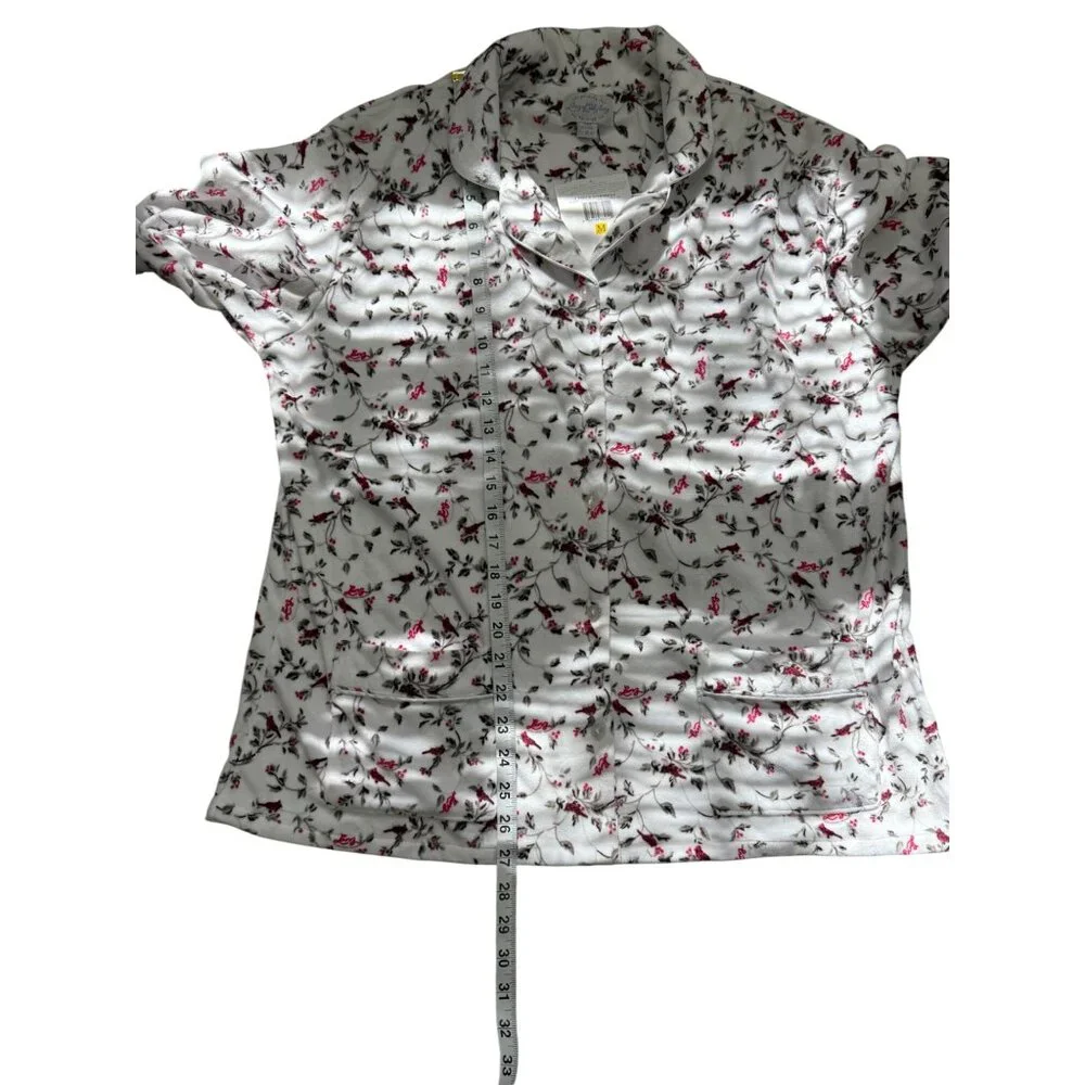 Lanz Of Salzburg Womens Size M Floral Button-Up Pajama Top Flannel Cardinal NEW - Picture 7 of 7